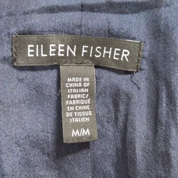 Eileen Fisher Linen Blend Open Front High Collar Coat in Midnight Blue Size M - Picture 6 of 9